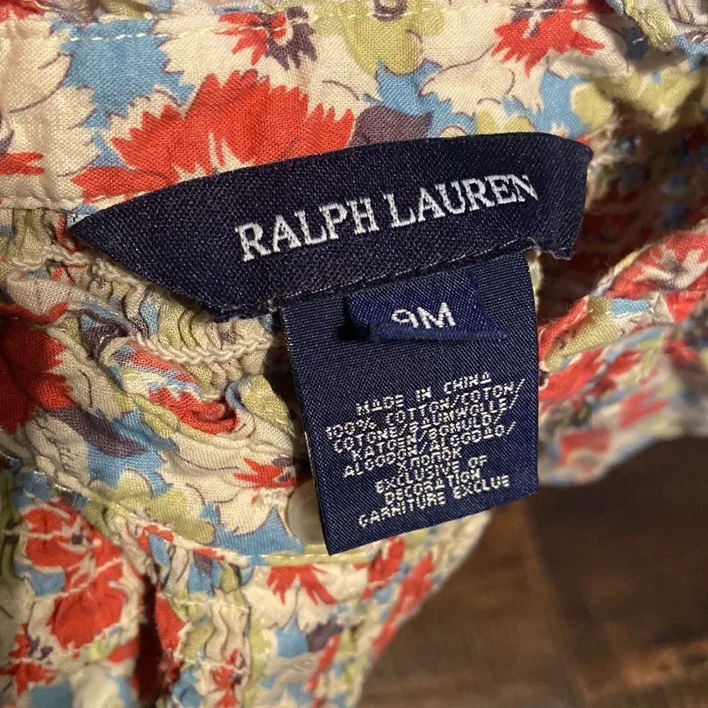 Ralph Lauren Floral Smocked Button Down Shirt Baby Girl 9-Month